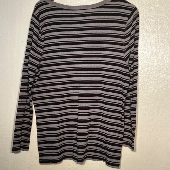 Twist Tees Size 2 Oversized Gray Black Striped V-neck Long Sleeve Top Stretch - Picture 3 of 16